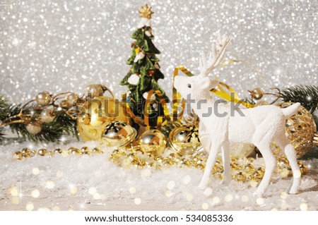 Christmas decor on glitter background