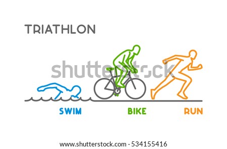 Vector line logo triathlon. Figures triathletes on white background. Swimming, cycling and running icon.
