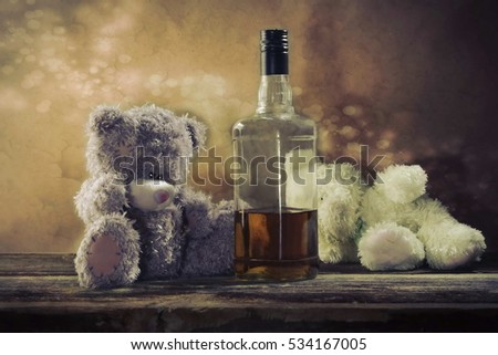 Two Teddy Bears drunk bourbon whiskey at Christmas