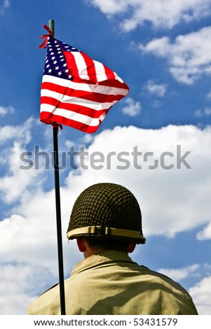 Soldier and American flag