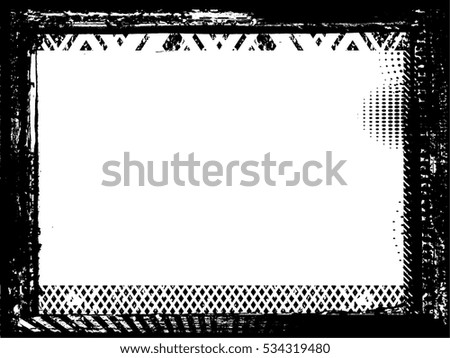 Vector Frame. rectangle for image. distress texture . Grunge Black and White border picture . 