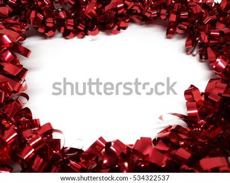 Red Christmas Tinsel on white background