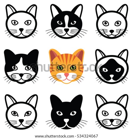 Cat animal cartoon face icon collection - vector illustration 