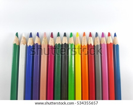 Color pencils isolated on white background. Education material back to school, for background and wallpaper.