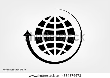 Globe and arrow icon vector EPS 10, abstract sign  flat design,  illustration modern isolated badge for website or app - stock info graphics.