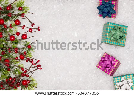 Christmas greeting card. Christmas border with copy space. Noel festive background. New year symbol.