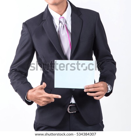 businessman showing a blank white sheet. concept for business