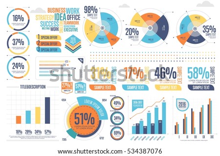 Business infographics set with different diagram vector illustration. Data visualization elements, marketing charts and graphs. Website and presentation template. Abstract infographics data template. Royalty-Free Stock Photo #534387076