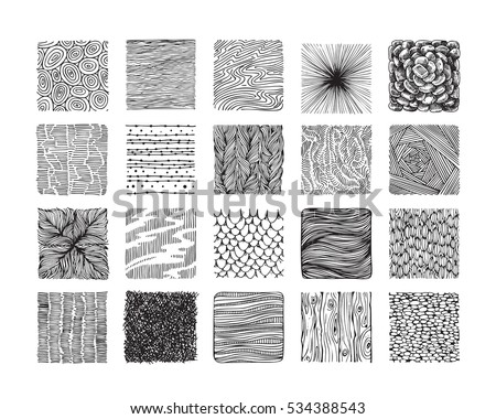 Hand drawn textures and brushes. Big artistic collection of design elements: graphic patterns, natural ornaments, wavy lines, geometric symbols made with ink. Isolated vector set.
