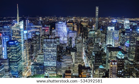  Incredible NY night view from above. Manhattan Business District