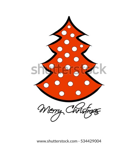Red Christmas tree with white balls. The contour of the tree on a white background, vector