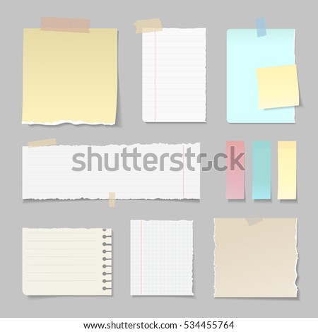 Torn paper banners lined clear vertical and horizontal set attached with sticky colorful tape isolated vector illustration