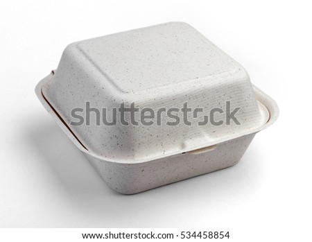 Closed Kraft Burger Box Full face. A white food box, packaging for hamburger, lunch, fast food, burger and sandwich, isolated on white background with clipping path.