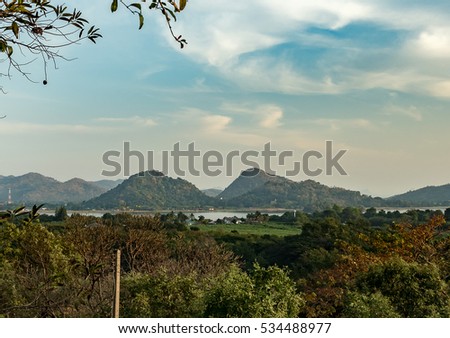 fairy tale tone landscape, mountain with blue sky