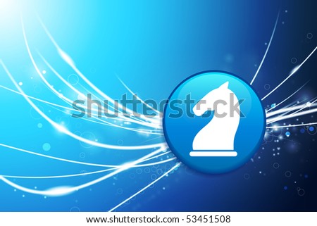 Knight Chess Button on Blue Abstract Light Background Original Illustration