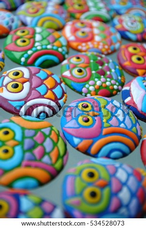 Owl costume , Christmas funny card , Colorful circle cookies for holiday