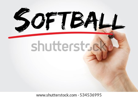 Hand writing Softball with marker, sport concept background