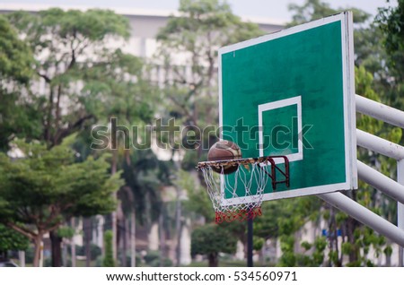 shoot basketball into the hoop,selective focus