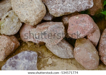 Various pebble stones for background in top view