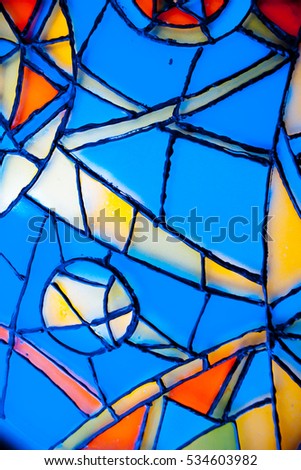 Abstract vitrage on glass. Hand drawn glass. Background with Christmas ornaments