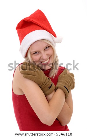 smiling blonde women in a santa hat