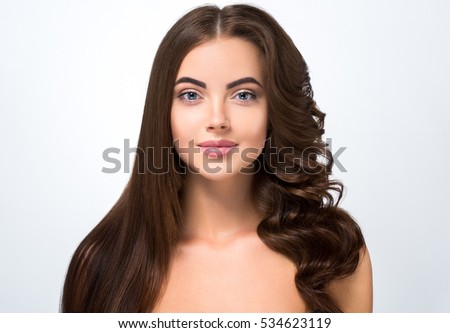 Hair before after advertising. Hairstyle smooth and curly half-head  Royalty-Free Stock Photo #534623119