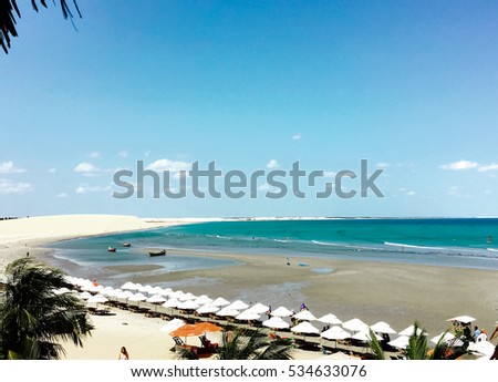Aerial view of Jericoacoara white beach in Brazil Royalty-Free Stock Photo #534633076