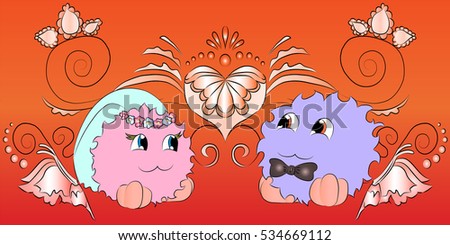 bride and groom wedding ornaments red background