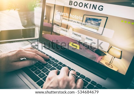 booking hotel travel traveler search business reservation holiday book research plan tourism concept - stock image Royalty-Free Stock Photo #534684679