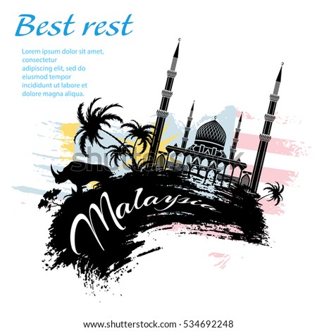 Travel Malaysia design in grunge style for Your business easy editable elements, vector illustration