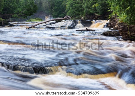 Cascades on the Presque Isle River downstream of Manabezho Falls, in the Porcupine Mountains Wilderness State Park, near Ontonagon, Michigan.