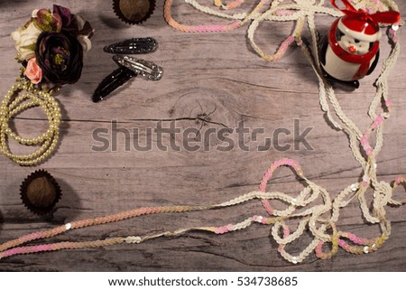 sequins, flowers, and hairpin. beauty background