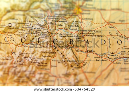 Geographic map of Colorado state close Royalty-Free Stock Photo #534764329
