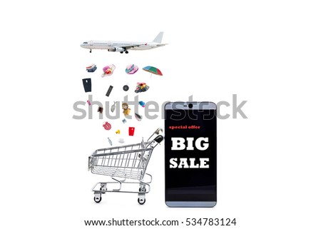 Text Big sale on smartphone with shopping cart ,Online Payment and sale Concept