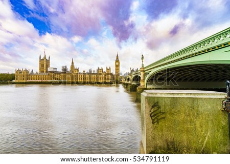 Big Ben and Westminster parliament with colorful sky