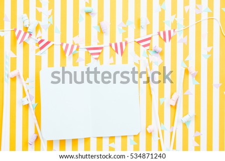 Blank card on party theme yellow striped background
