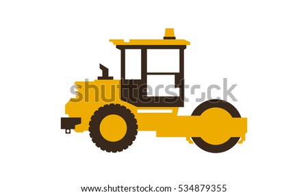 Icon paver. Men at work. Construction machinery. Vector illustration. Flat style 
