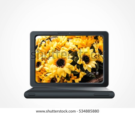 laptop set flower as desktop background