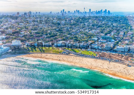 Bondi Beach from helicopter, Sydney.