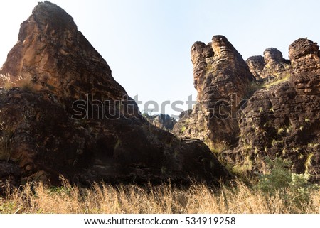 The peaks of Sindou are a rock formation near the town of Sindou, Burkina Faso. Part of the site is accessible to tourists.