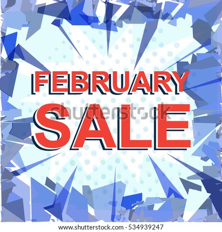 Red striped sale poster with FEBRUARY SALE text. Bright advertising banner template