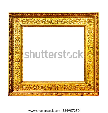 Old gold yellow wooden frame isolated on white background