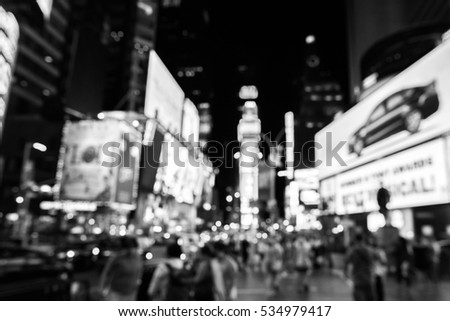 Black and white blurred (defocused) Times Square.   Royalty-Free Stock Photo #534979417