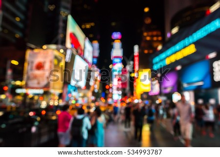 Abstract, blurred (defocused) Times Square. Royalty-Free Stock Photo #534993787