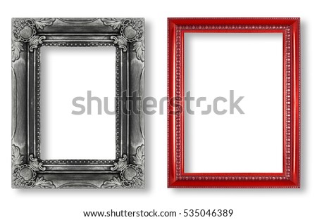 antique frame and red frame isolated on white background.