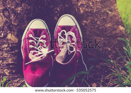 vintage retro red shoes , high-tops sneakers ,travel concept