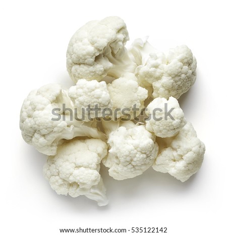 Heap of cauliflower isolated on white background, top view Royalty-Free Stock Photo #535122142