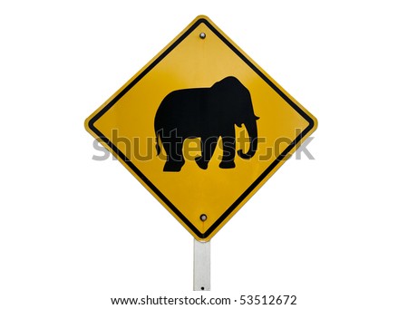 elephant crossing road sign black on yellow islolated against white background