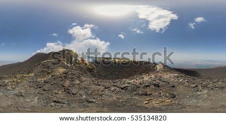 Beautiful 360 degree view at the top of the central crater in the volcano Etna