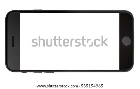 Modern smartphone black color with black screen isolated on white background
